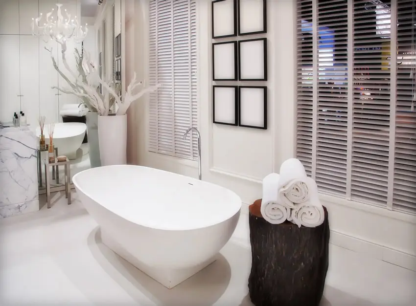 Bathroom with white decorations and design