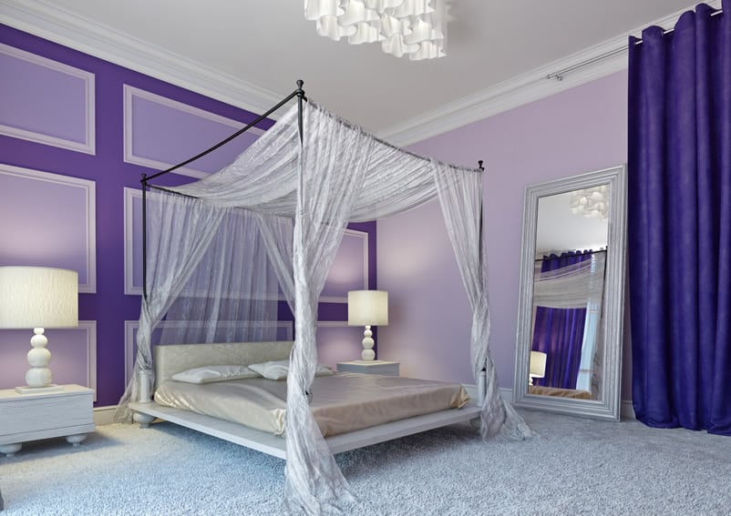Elegant purple bedroom canopy bed