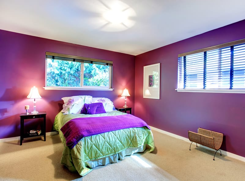 Inviting purple bedroom green cover