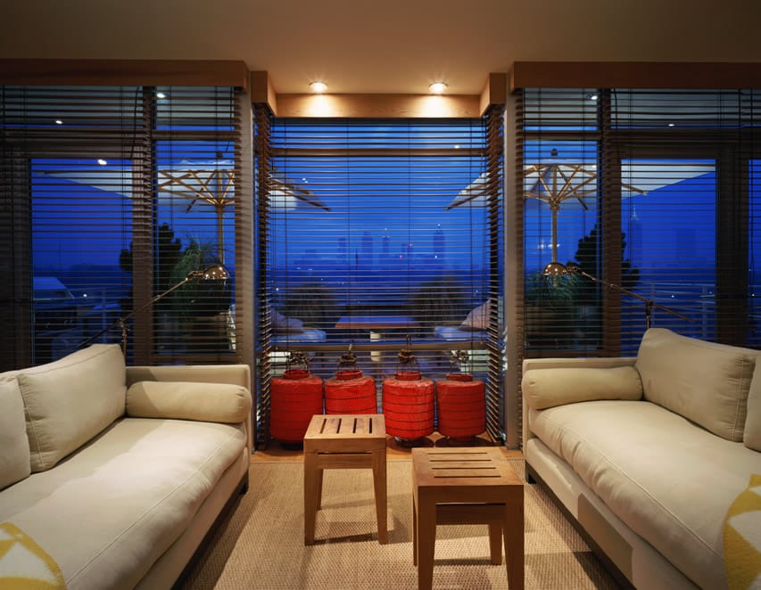 Living room with city skyline view