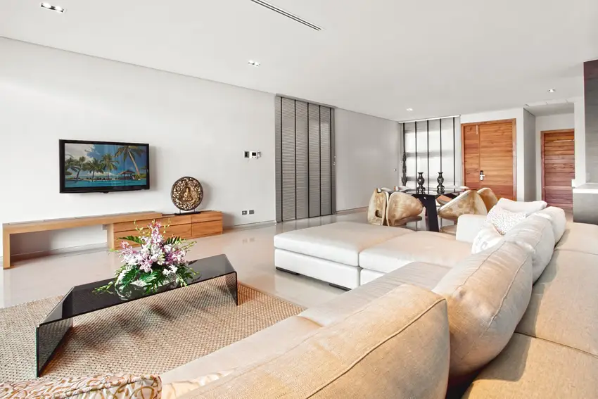 Large sectional couch and wall mount television