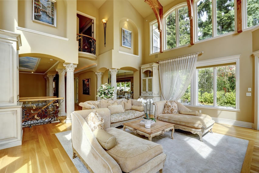 Luxury living room with second floor balcony