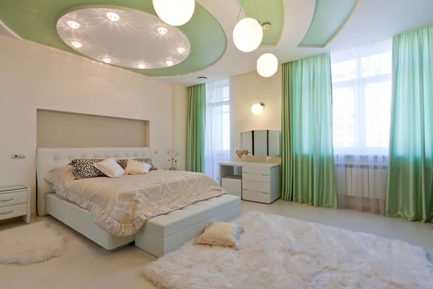 Modern bedroom green white theme