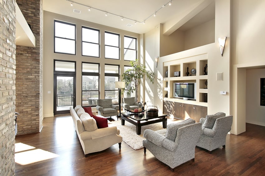 Open floor plan living room with hardwood flooring