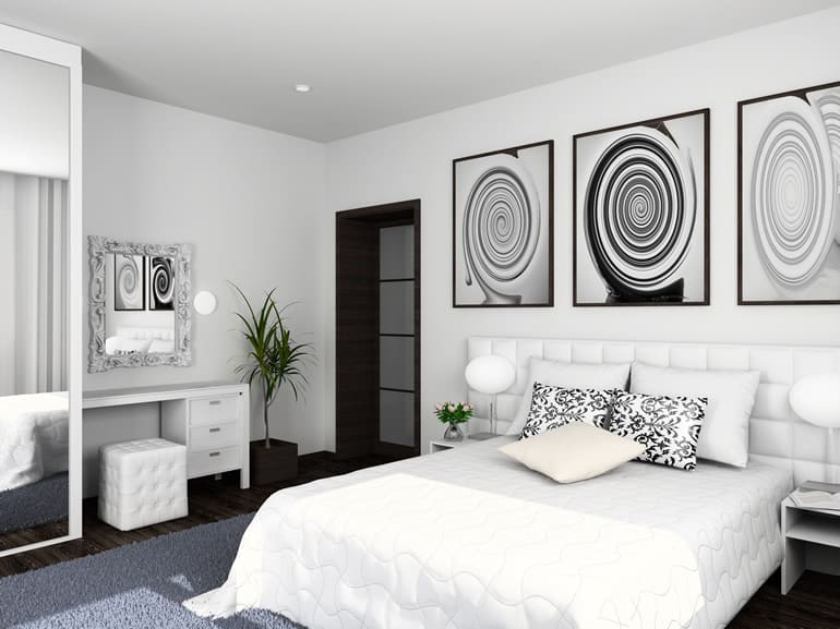 Ultra modern white bedroom abstract art