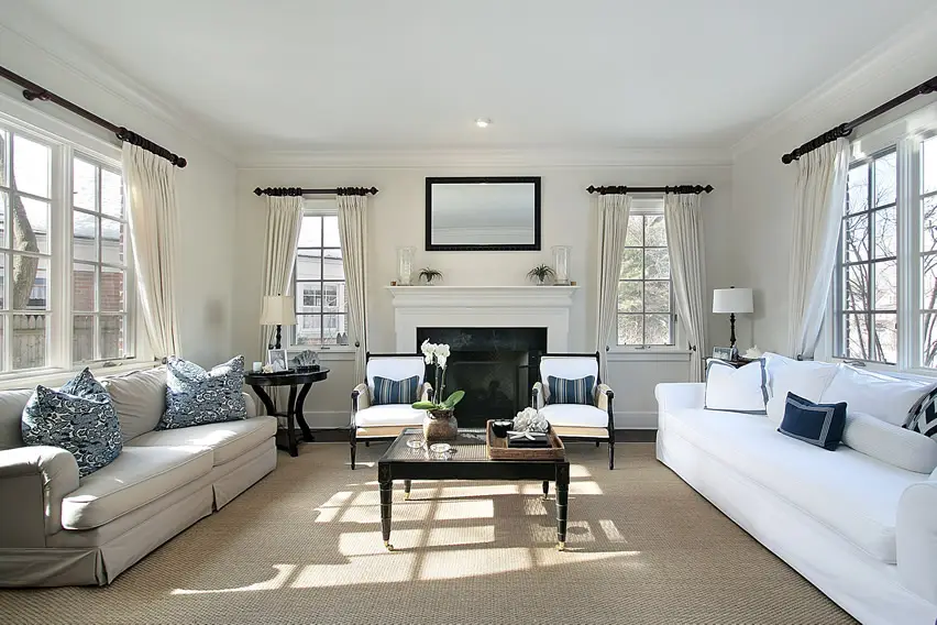 blue color touches and fireplace