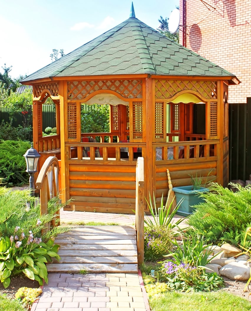 Backyard gazebo with foot path