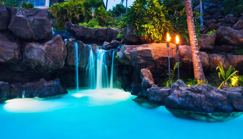 Lagoon pool with rock waterfall