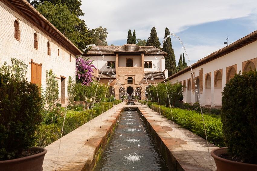 Courtyard fountain in garden