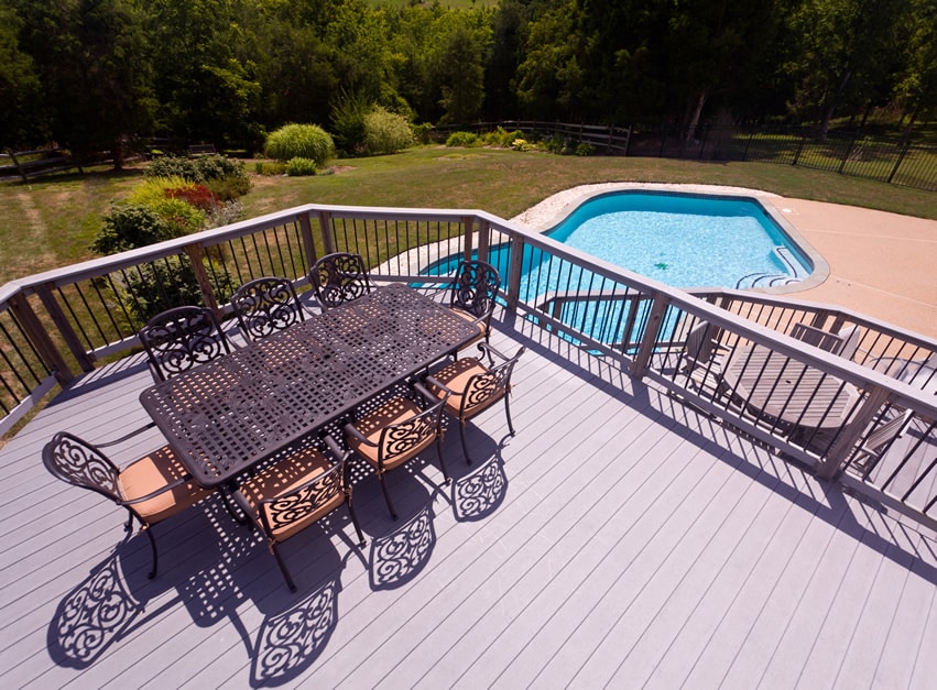 Elevated composite deck with pool view