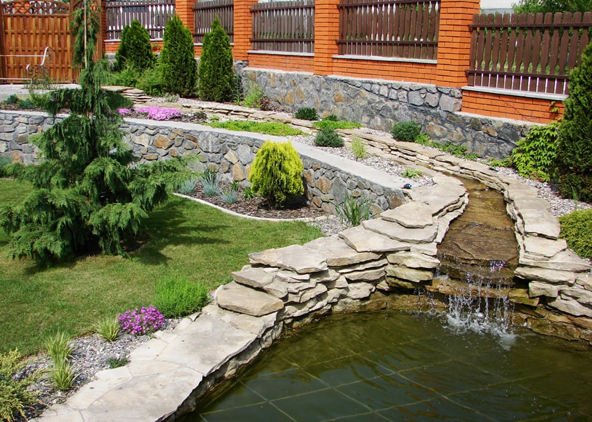Garden water feature rock river and pond