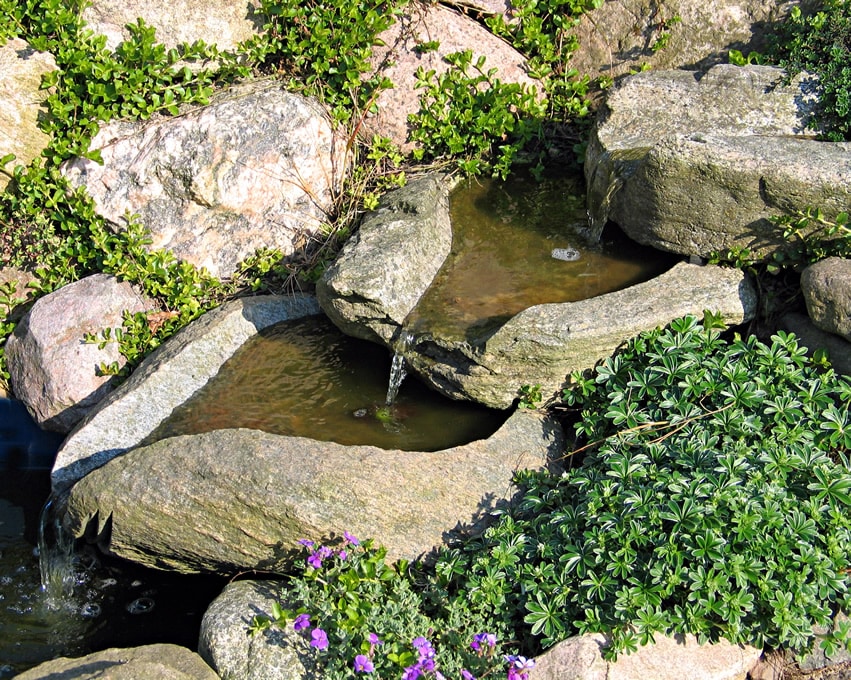 Garden with carved stone carved waterfall