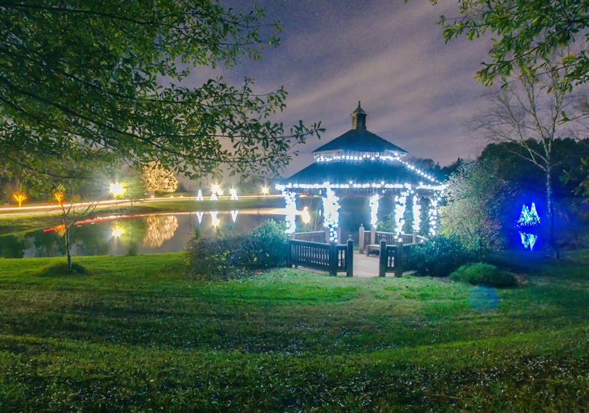 Gazebo with lights at night