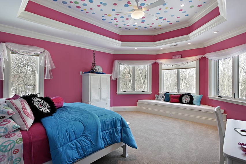 Polka dot room with octagonal tray ceiling
