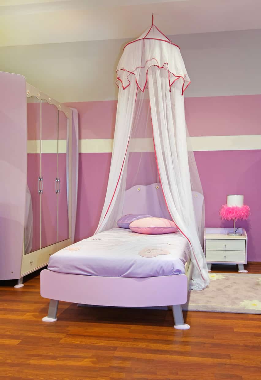 Little girl's room with princess canopy over the bed