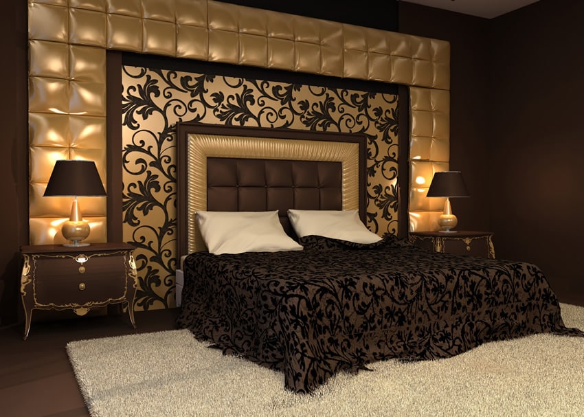 Gold black theme master bedroom