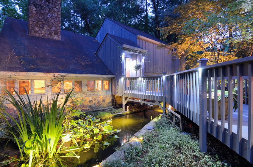 Home pond with bridge