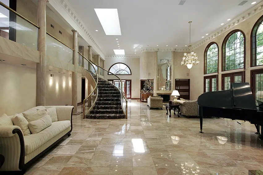 Huge living room marble floors grand piano balcony