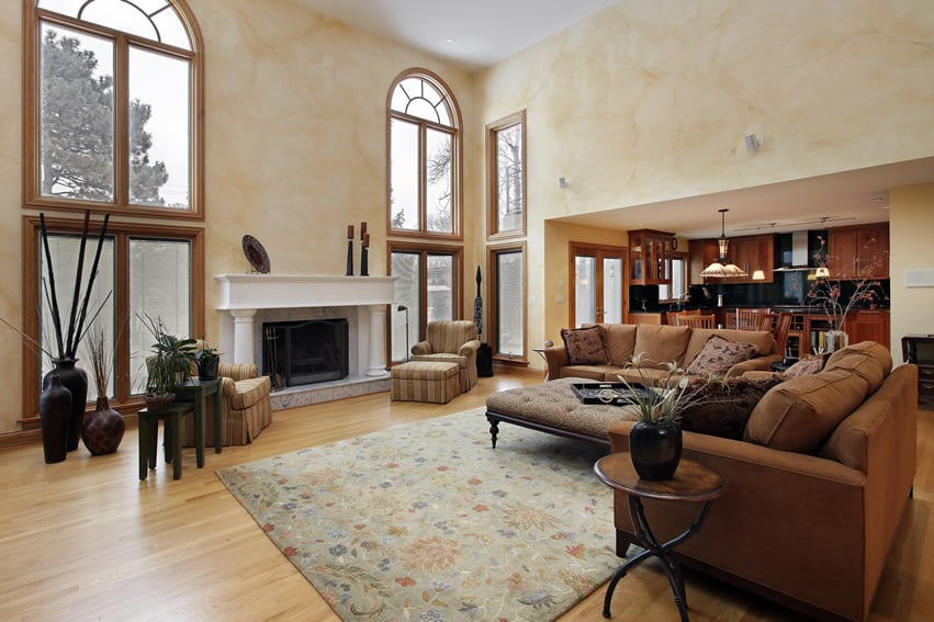 Large family room with high ceilings
