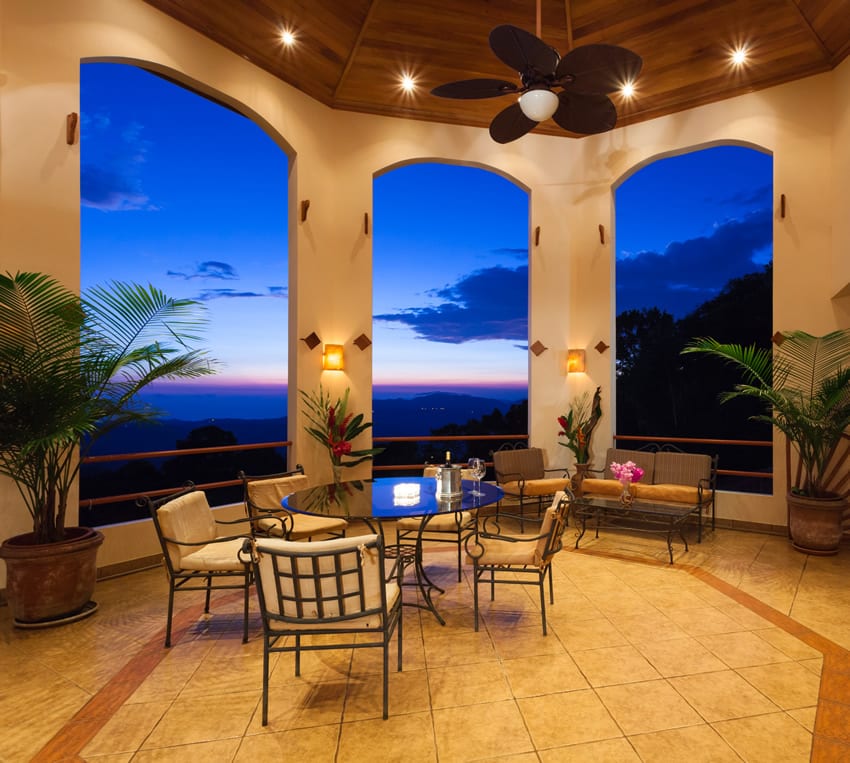 Beautiful octagonal patio with a magnificent ocean view at sunset