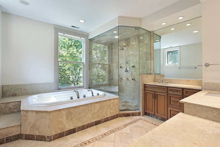 Modern bathroom combined modern aesthetics with traditional materials