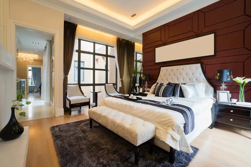 Master bedroom with beautiful decor in city