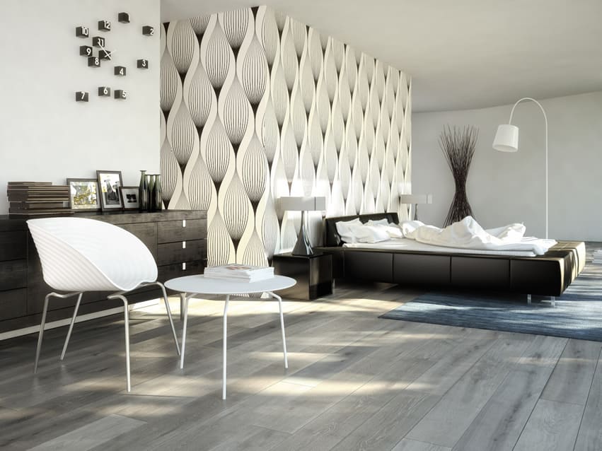 Modern bedroom design black white abstract