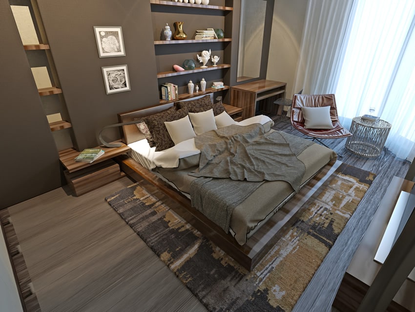 Modern style bedroom brown theme rug
