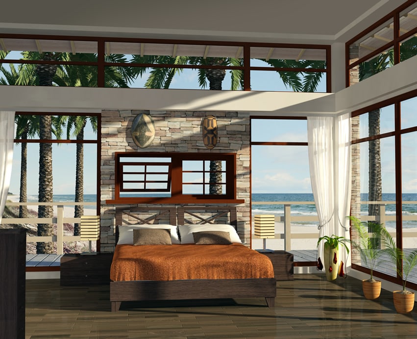 Oceanview luxury bedroom brick accent wall