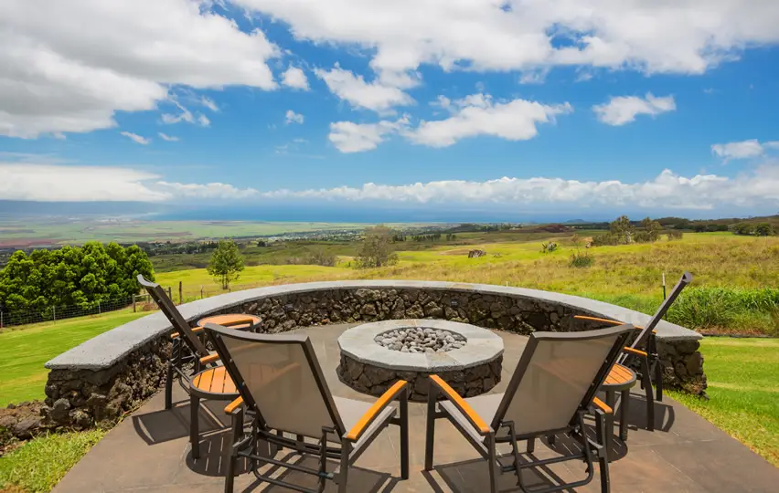 Outdoor stone fire pit with amazing views