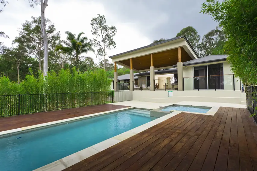 Pool with stamped concrete border