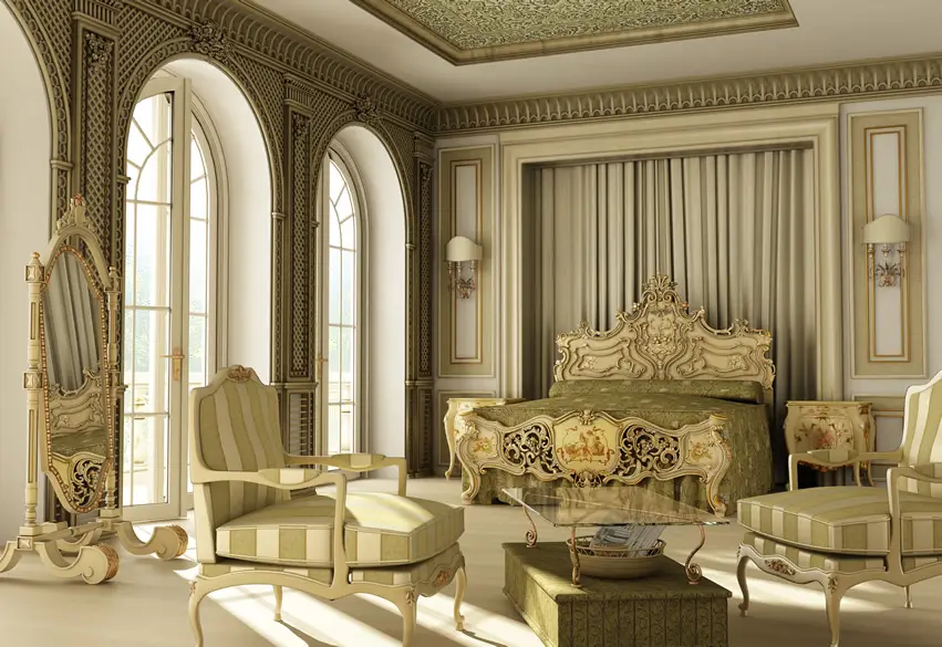 Regal luxury bedroom in palace home