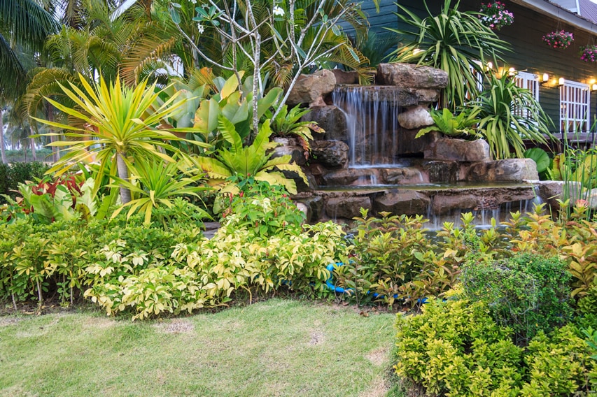 Rock waterfall in garden