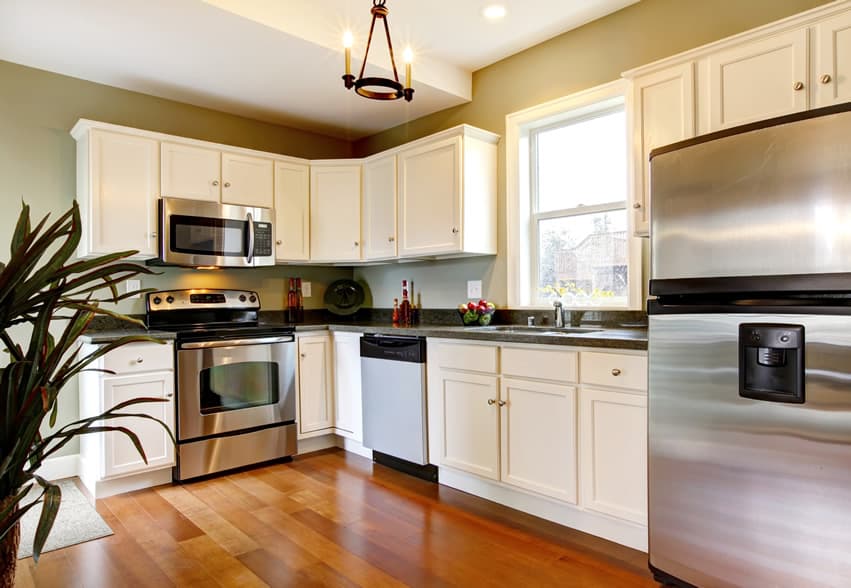 Small green and white color kitchen