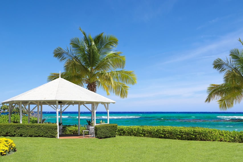 Tropical white gazebo with ocean view