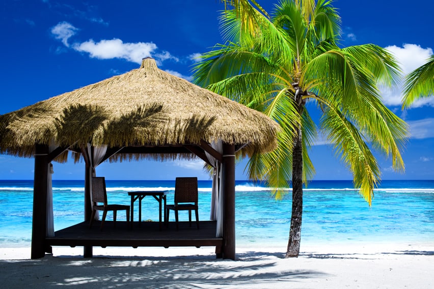 Beach-side palapa gazebo with view of the ocean