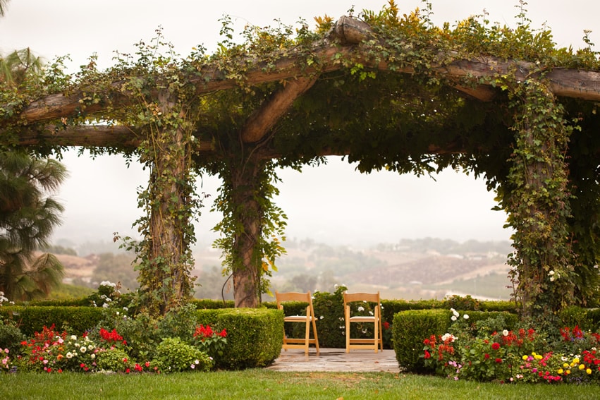 Vine gazebo in garden setting 