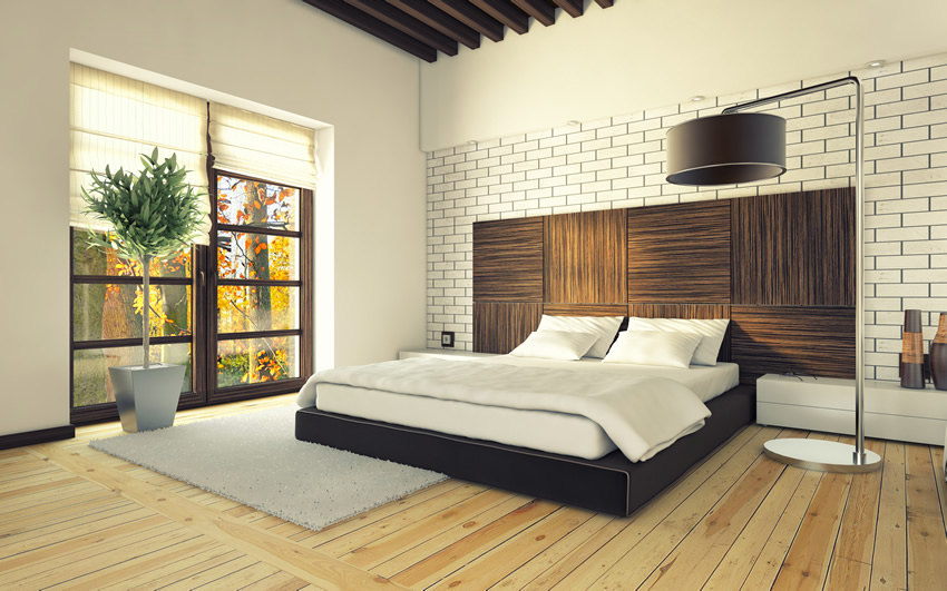 White brick wall modern bedroom design