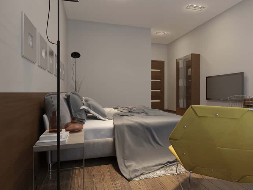 Wood bedroom grey theme design