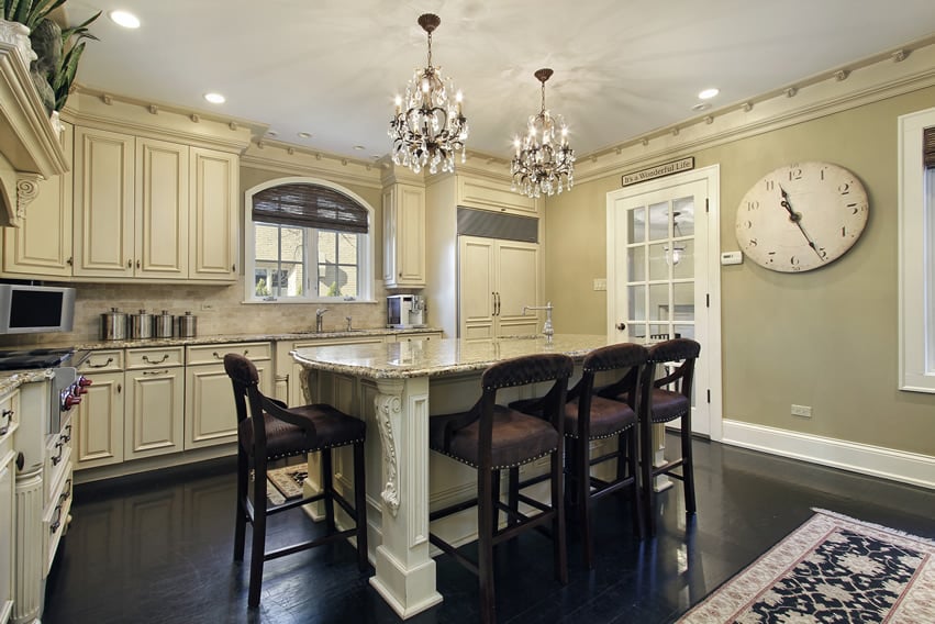 Cream color kitchen with eat-in island