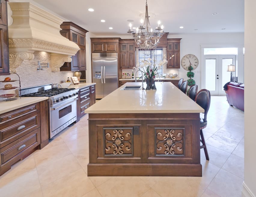 Elegant luxury kitchen with large quartz island