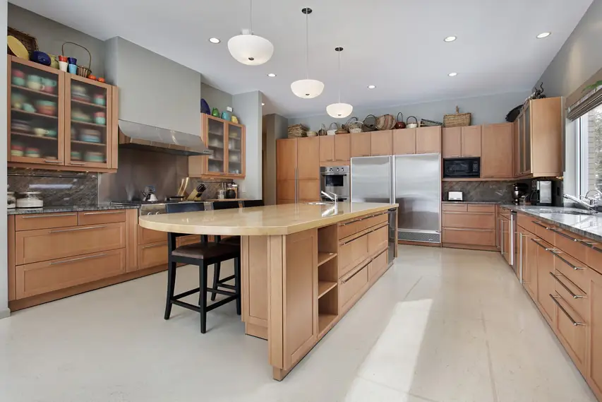 Kitchen with large butcher block island
