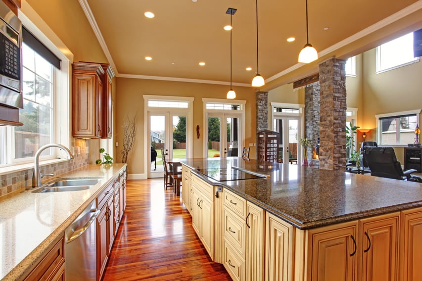 Luxury kitchen design open to living room