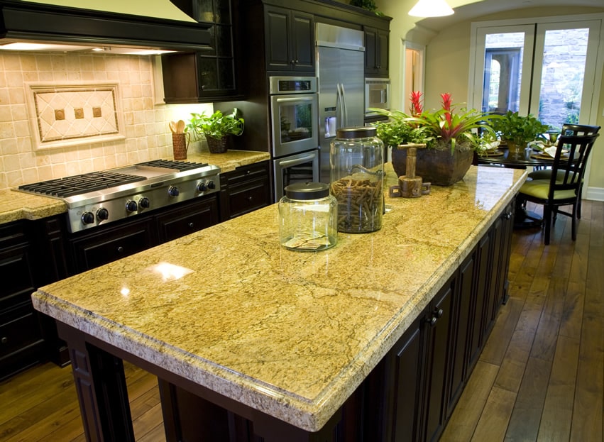 Beveled granite made island with rectangular shape