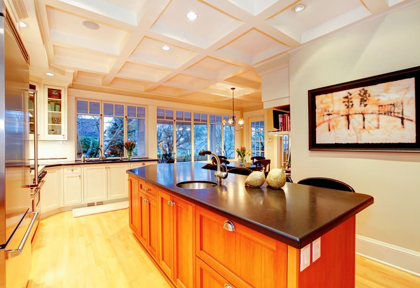 Black kitchen counter with orange base