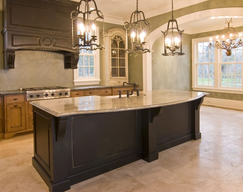 Custom wood kitchen island with granite slab counter
