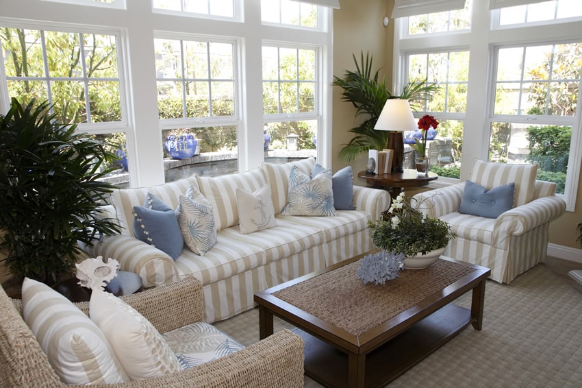 decorated sunroom in upscale home