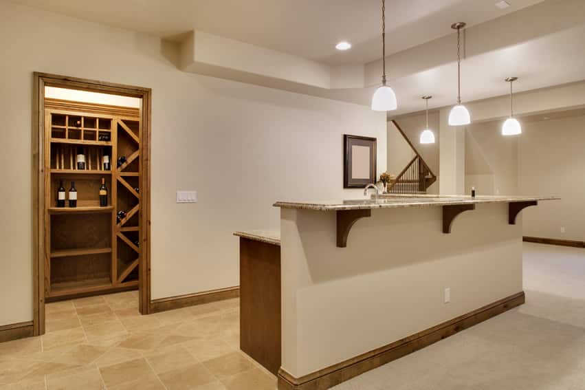 Lower level home basement bar with wine cellar