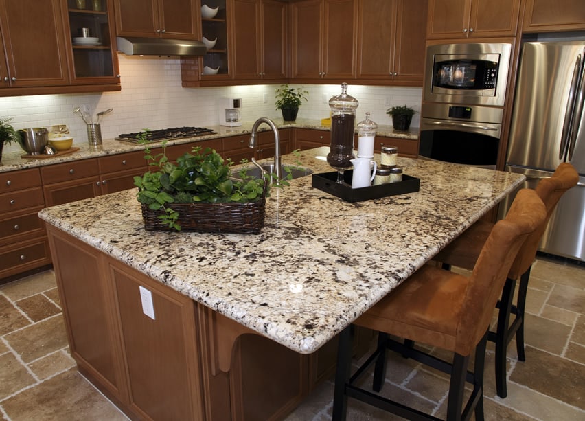 Luxury granite kitchen island with dining surface