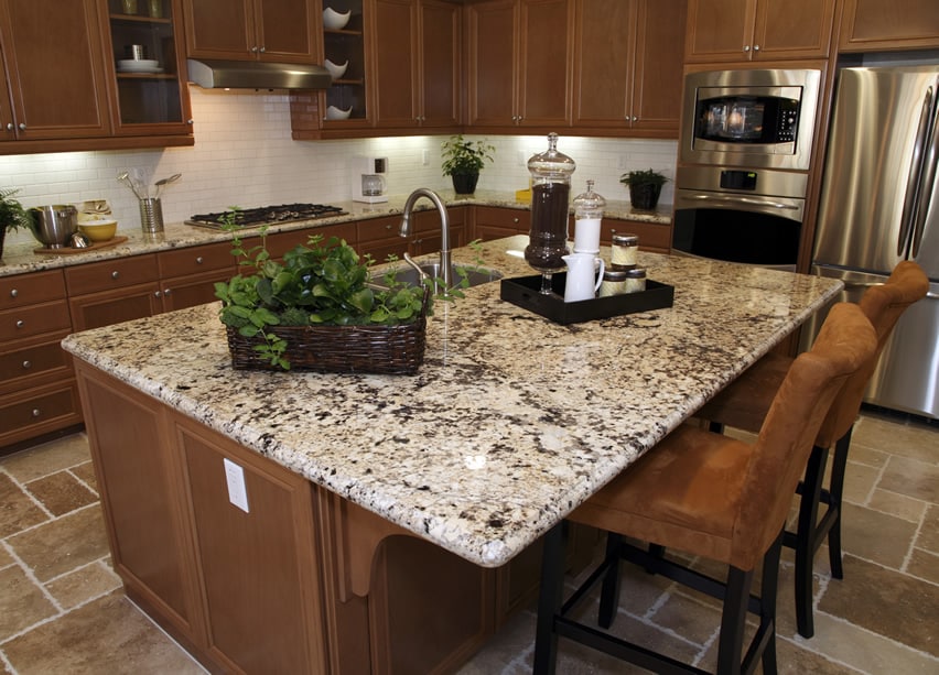 Luxury granite type island with dining surface